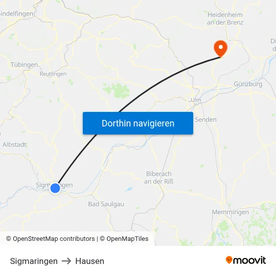 Sigmaringen to Hausen map