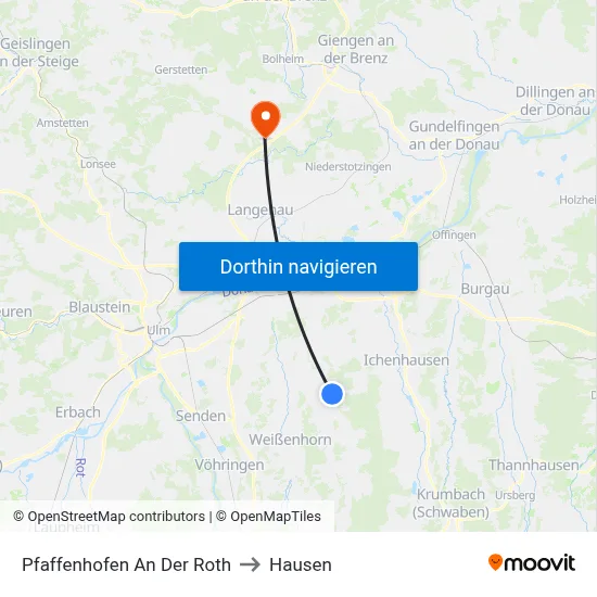 Pfaffenhofen An Der Roth to Hausen map