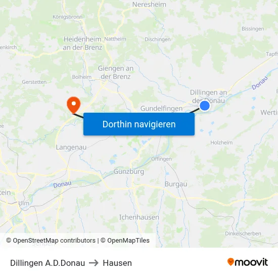 Dillingen A.D.Donau to Hausen map