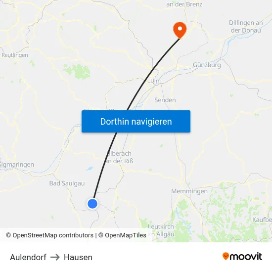Aulendorf to Hausen map