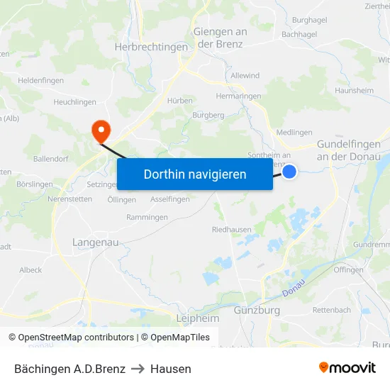 Bächingen A.D.Brenz to Hausen map