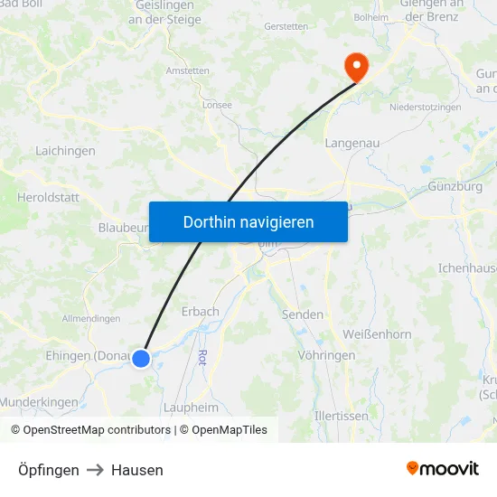 Öpfingen to Hausen map