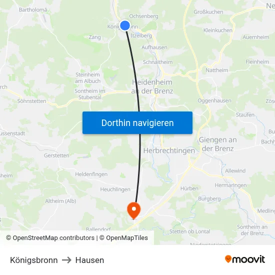Königsbronn to Hausen map