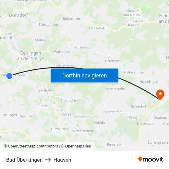 Bad Überkingen to Hausen map