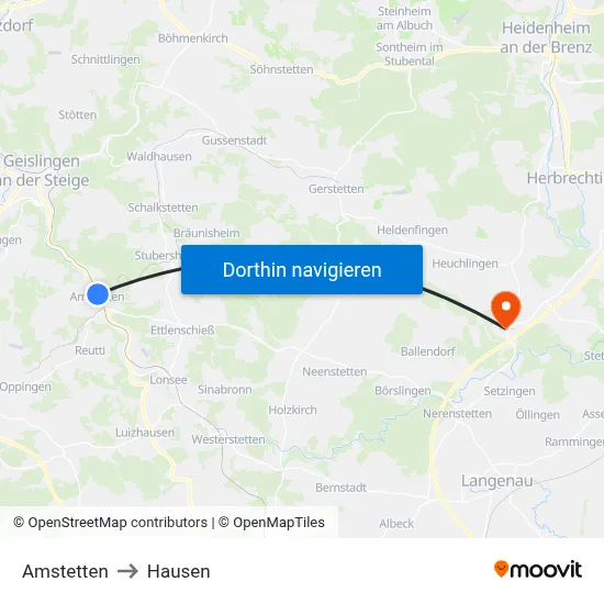 Amstetten to Hausen map
