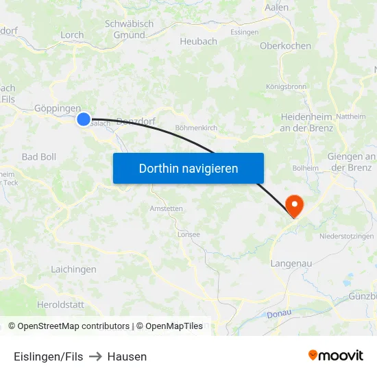 Eislingen/Fils to Hausen map