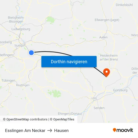 Esslingen Am Neckar to Hausen map