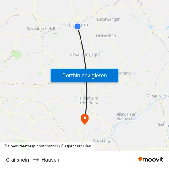 Crailsheim to Hausen map