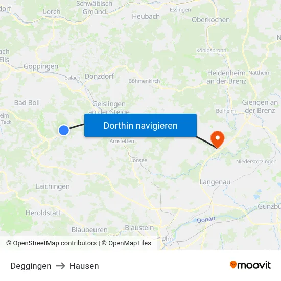 Deggingen to Hausen map