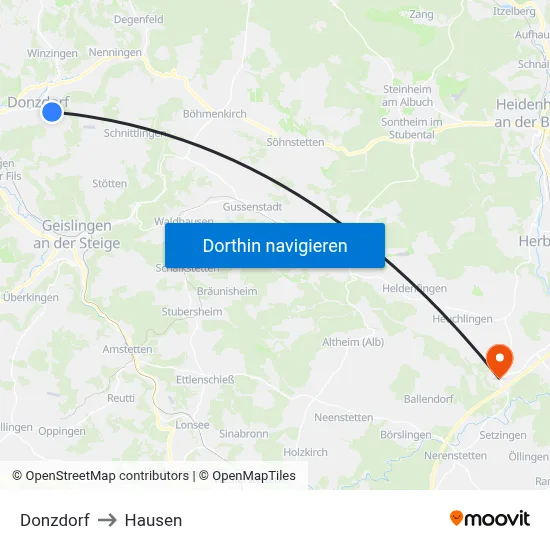 Donzdorf to Hausen map