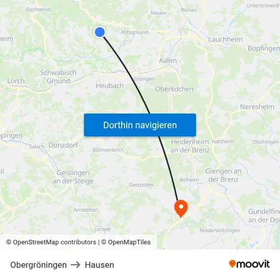 Obergröningen to Hausen map