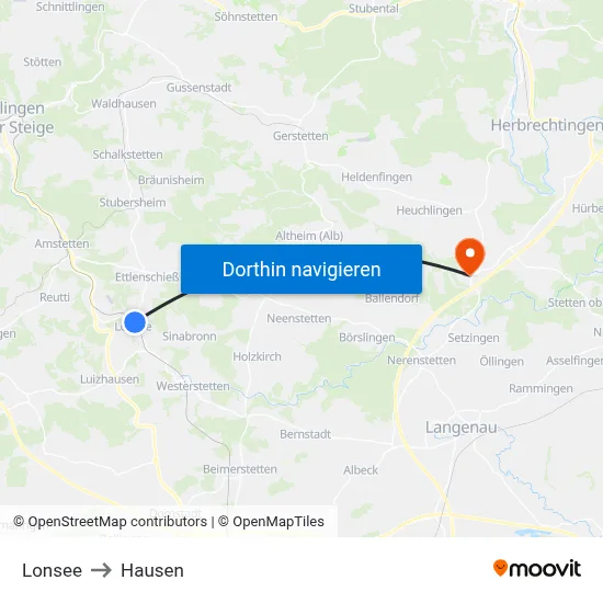 Lonsee to Hausen map