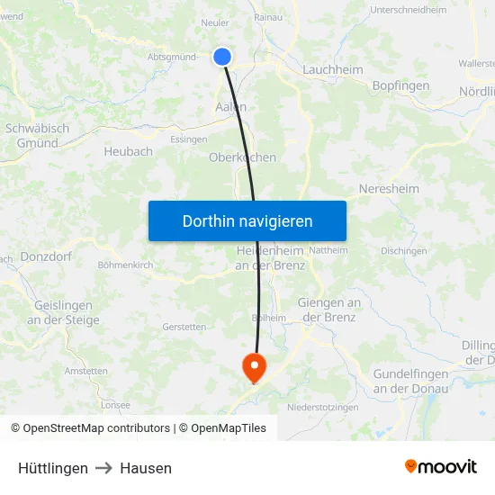 Hüttlingen to Hausen map
