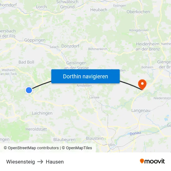 Wiesensteig to Hausen map