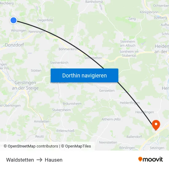 Waldstetten to Hausen map