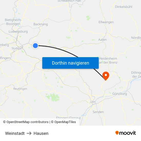 Weinstadt to Hausen map