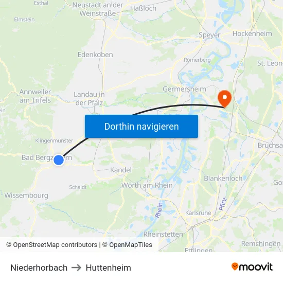 Niederhorbach to Huttenheim map