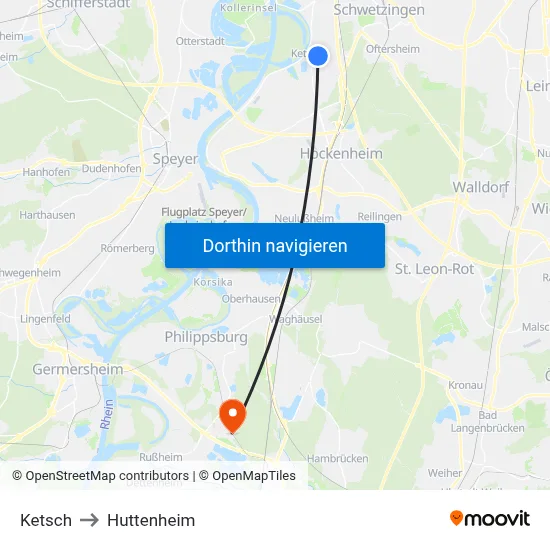 Ketsch to Huttenheim map