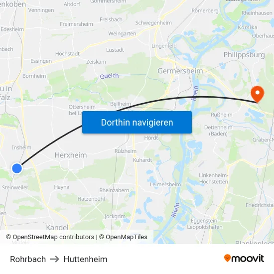 Rohrbach to Huttenheim map