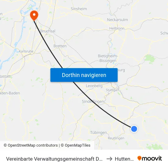Vereinbarte Verwaltungsgemeinschaft Der Stadt Neuffen to Huttenheim map