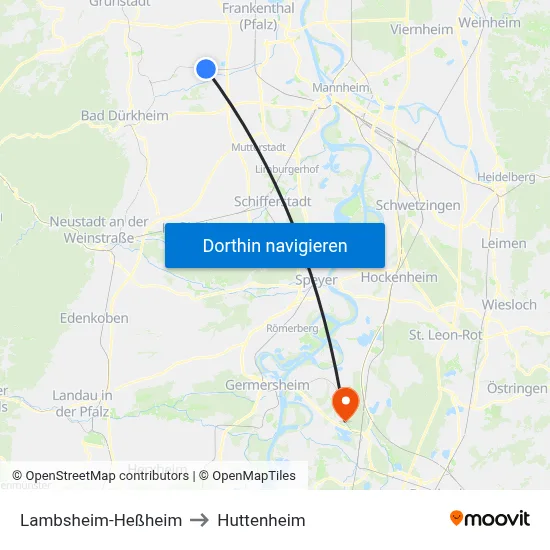 Lambsheim-Heßheim to Huttenheim map