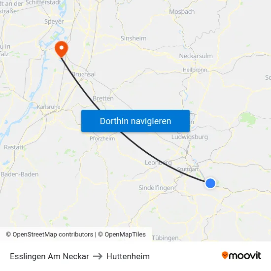 Esslingen Am Neckar to Huttenheim map