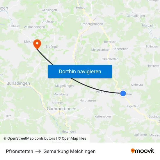 Pfronstetten to Gemarkung Melchingen map