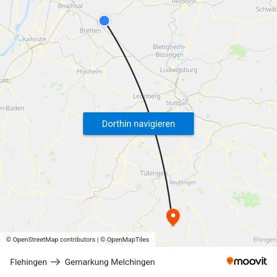 Flehingen to Gemarkung Melchingen map