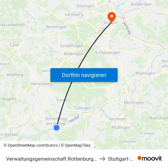 Verwaltungsgemeinschaft Rottenburg am Neckar to Stuttgart-Mitte map
