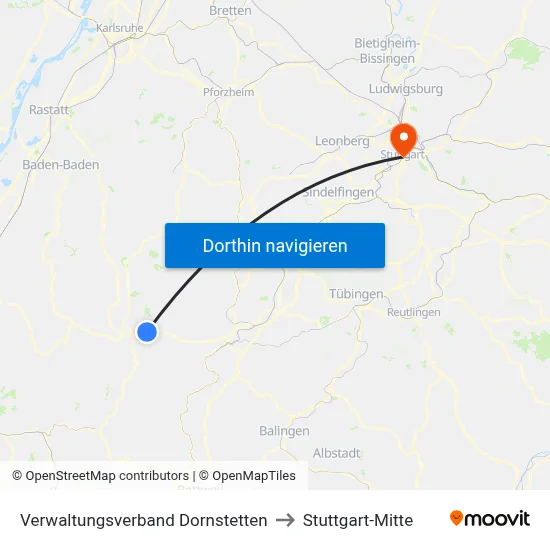 Verwaltungsverband Dornstetten to Stuttgart-Mitte map