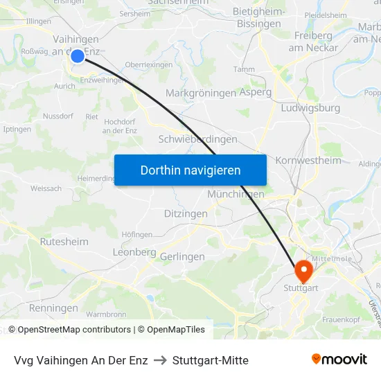 Vvg Vaihingen An Der Enz to Stuttgart-Mitte map