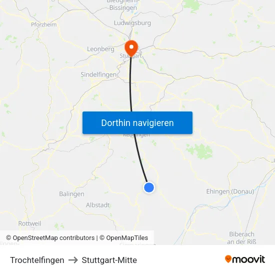 Trochtelfingen to Stuttgart-Mitte map