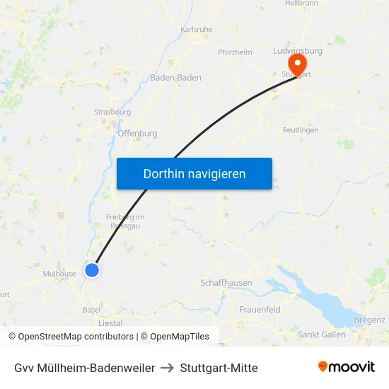 Gvv Müllheim-Badenweiler to Stuttgart-Mitte map
