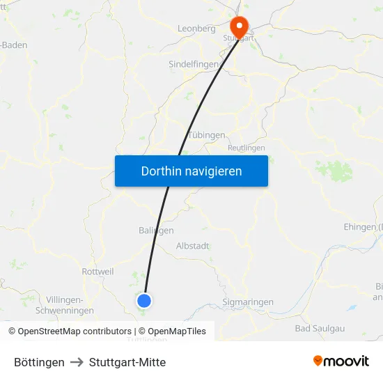 Böttingen to Stuttgart-Mitte map