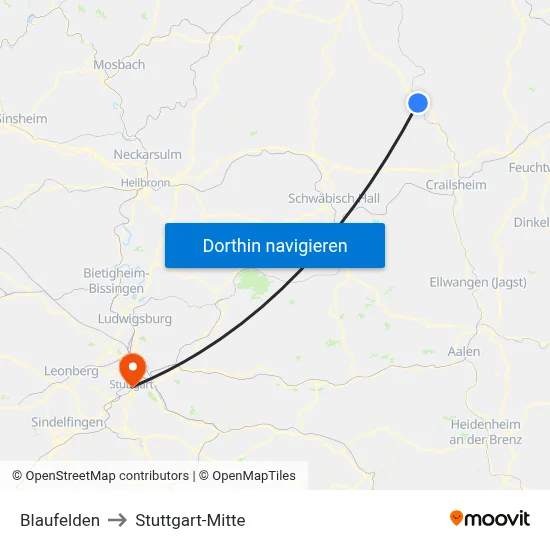 Blaufelden to Stuttgart-Mitte map