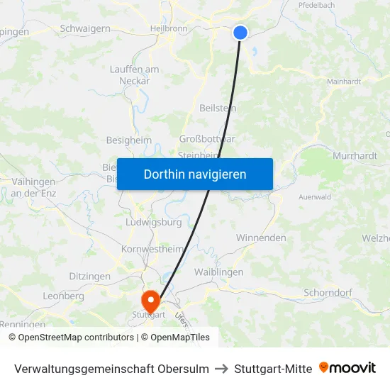 Verwaltungsgemeinschaft Obersulm to Stuttgart-Mitte map