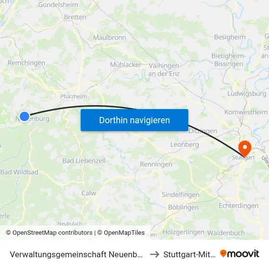 Verwaltungsgemeinschaft Neuenbürg to Stuttgart-Mitte map