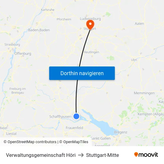 Verwaltungsgemeinschaft Höri to Stuttgart-Mitte map