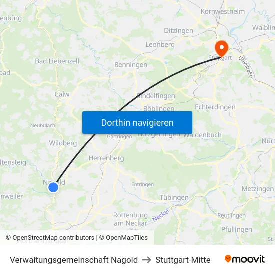 Verwaltungsgemeinschaft Nagold to Stuttgart-Mitte map