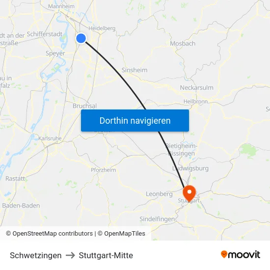 Schwetzingen to Stuttgart-Mitte map