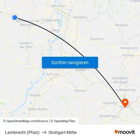 Lambrecht (Pfalz) to Stuttgart-Mitte map