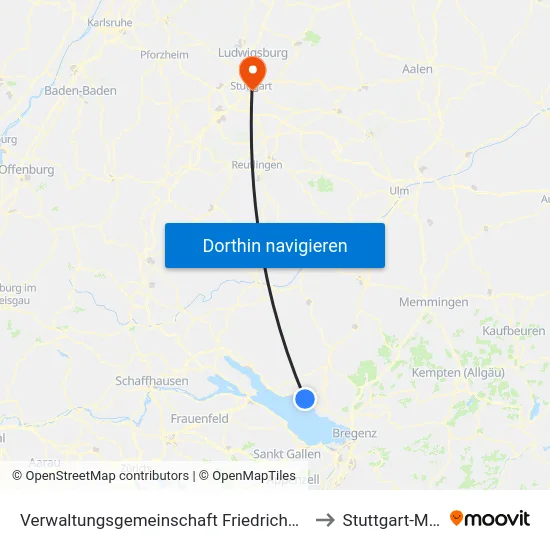 Verwaltungsgemeinschaft Friedrichshafen to Stuttgart-Mitte map