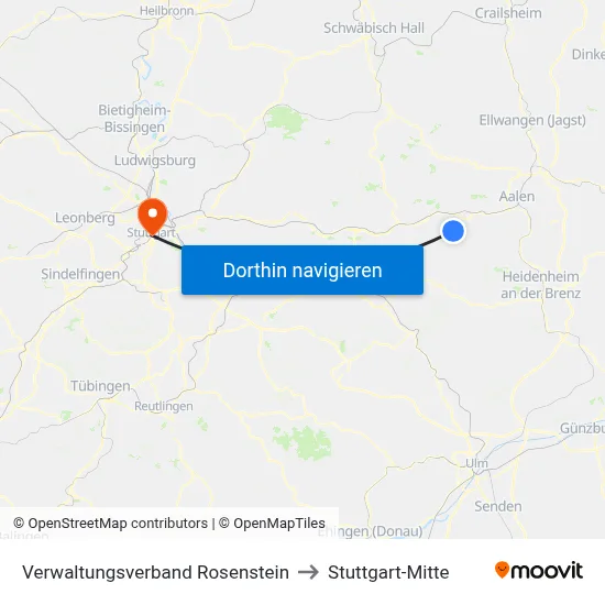Verwaltungsverband Rosenstein to Stuttgart-Mitte map