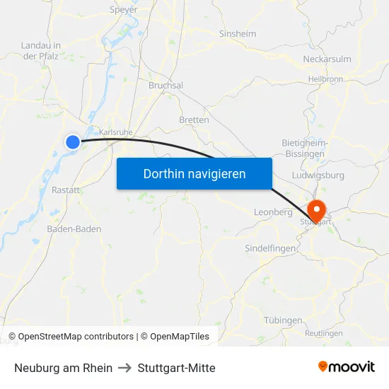 Neuburg am Rhein to Stuttgart-Mitte map