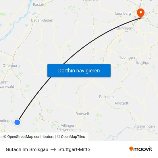Gutach Im Breisgau to Stuttgart-Mitte map