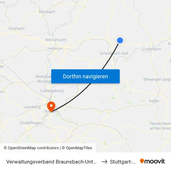 Verwaltungsverband Braunsbach-Untermünkheim to Stuttgart-Mitte map