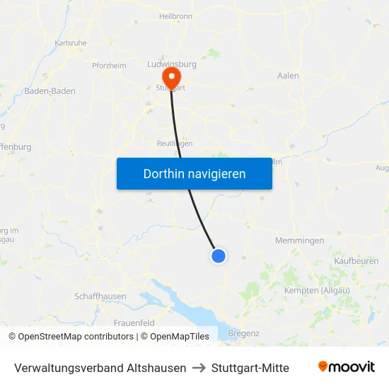 Verwaltungsverband Altshausen to Stuttgart-Mitte map