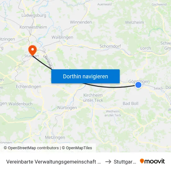 Vereinbarte Verwaltungsgemeinschaft Der Stadt Göppingen to Stuttgart-Mitte map