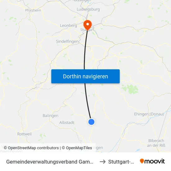 Gemeindeverwaltungsverband Gammertingen to Stuttgart-Mitte map