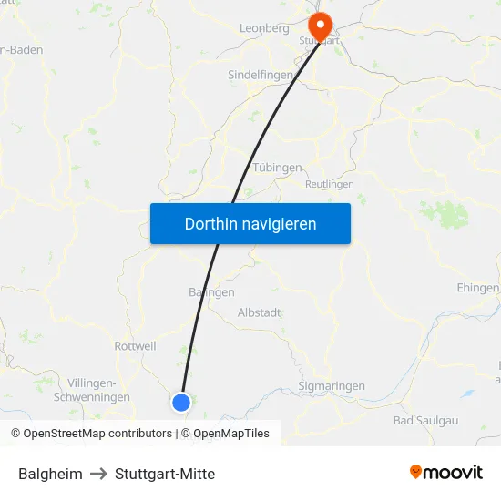 Balgheim to Stuttgart-Mitte map